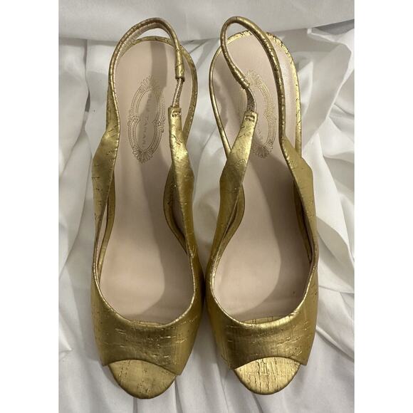 ELIE TAHARI SONIA Gold Cork Designer Platform Slingback Prom US10 EUR 41 - Picture 3 of 5